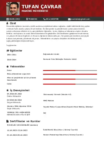 Makine Mühendisi Cv Örnekleri cv indir